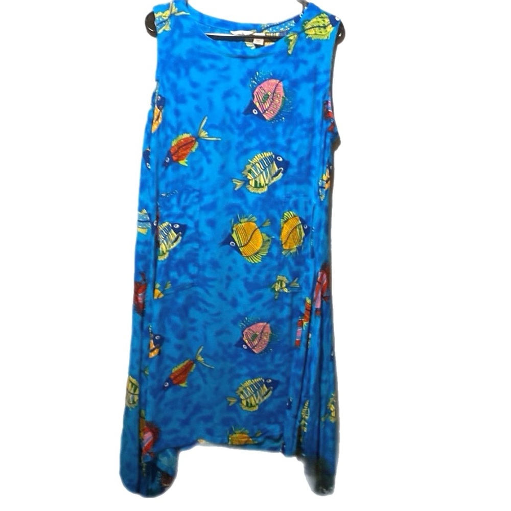 KAKTUS Blue Fish Print Midi Dress - Size L - Picture 2 of 9